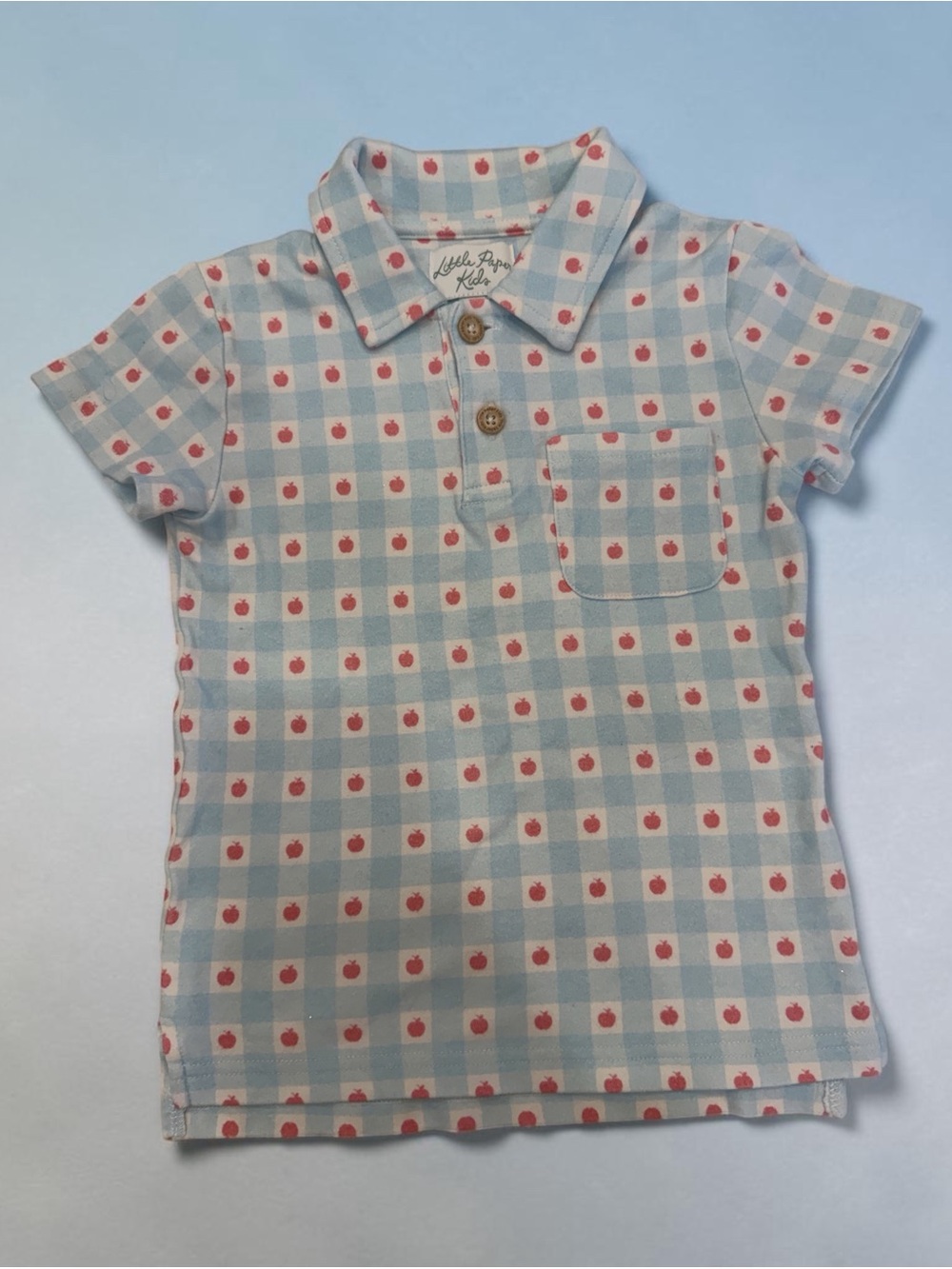 Little Paper Kids Apple Gingham Polo Shirt 4T Blue Red